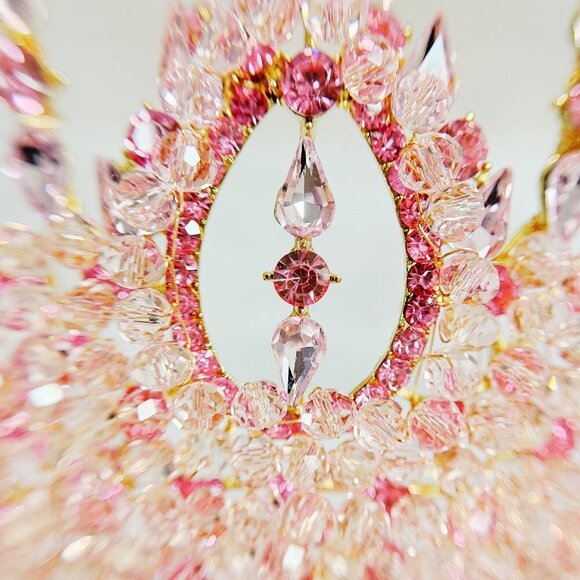 Gold Princess Crown, Prom headpiece, Bridal tiara, Pink Crystal wedding crown main image 5
